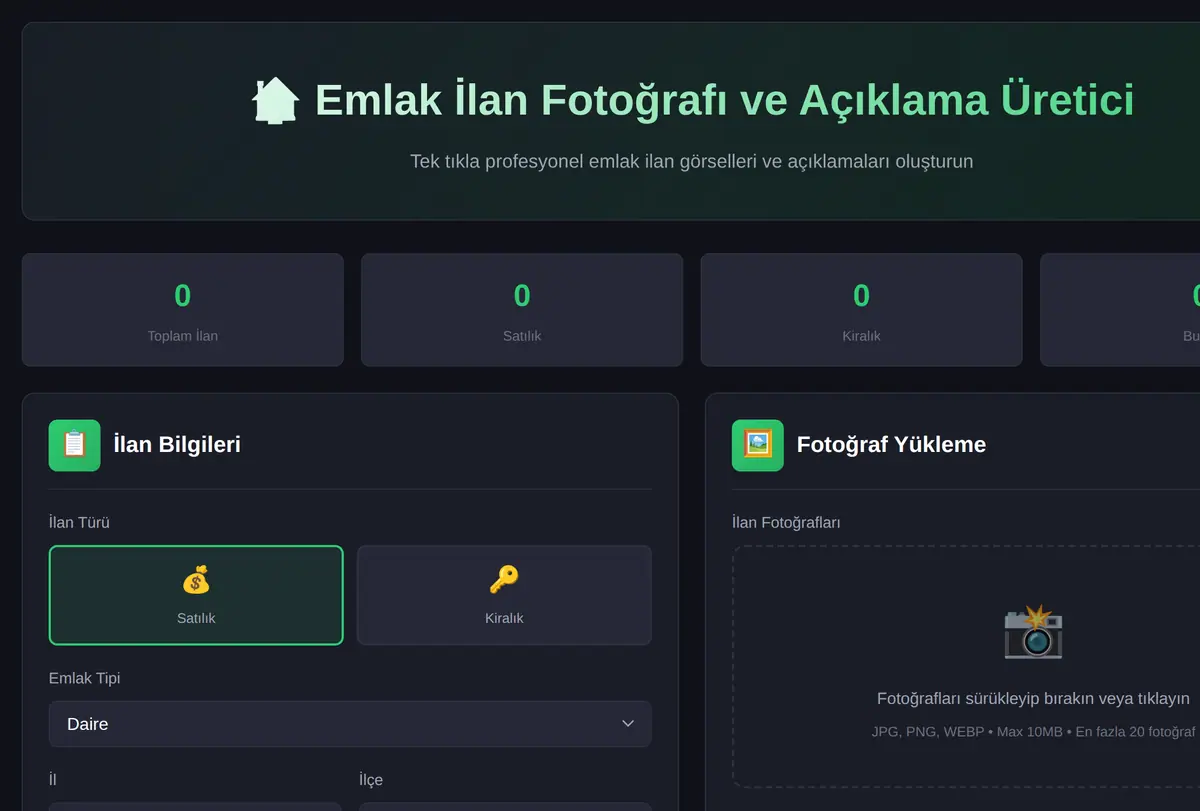 Emlak İlan Fotoğrafı ve Açıklama Üretici ekran görüntüsü