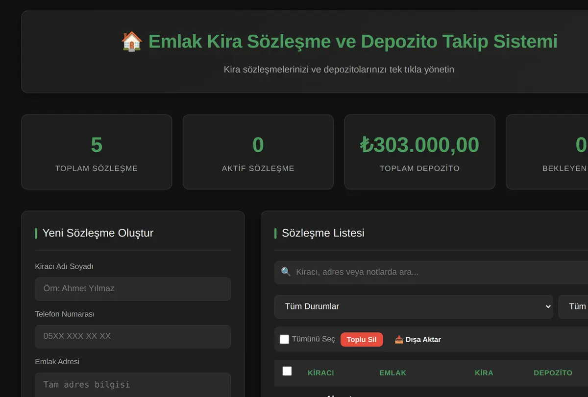 Emlak Kira Sözleşme ve Depozito Takip Sistemi ekran görüntüsü