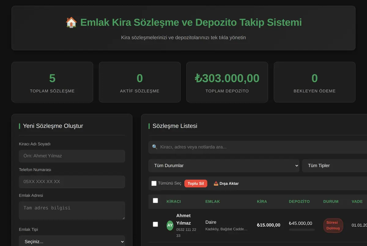Emlak Kira Sözleşme ve Depozito Takip Sistemi ekran görüntüsü 2