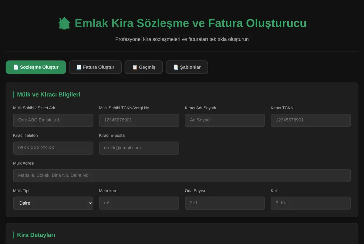 Emlak Kira Sözleşme ve Fatura Oluşturucu ekran görüntüsü 2