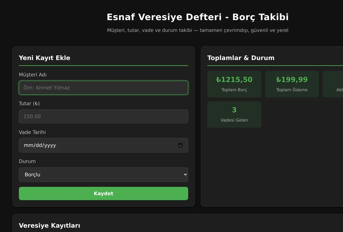 Müşteri Borç & Veresiye Defteri ekran görüntüsü