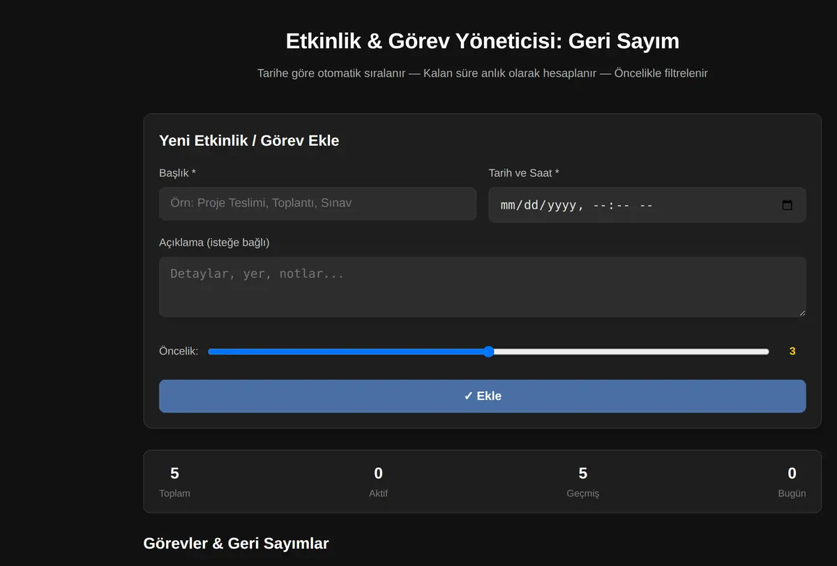 Etkinlik & Görev Yöneticisi: Geri Sayım ekran görüntüsü