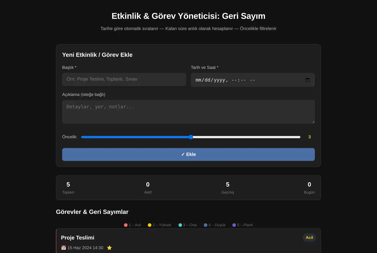 Etkinlik & Görev Yöneticisi: Geri Sayım ekran görüntüsü 2