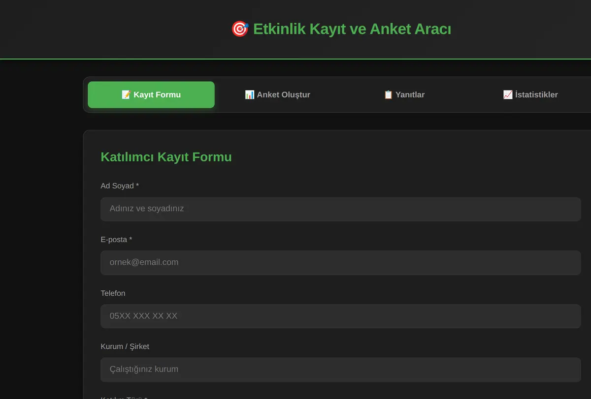 Etkinlik Kayıt ve Anket Aracı ekran görüntüsü