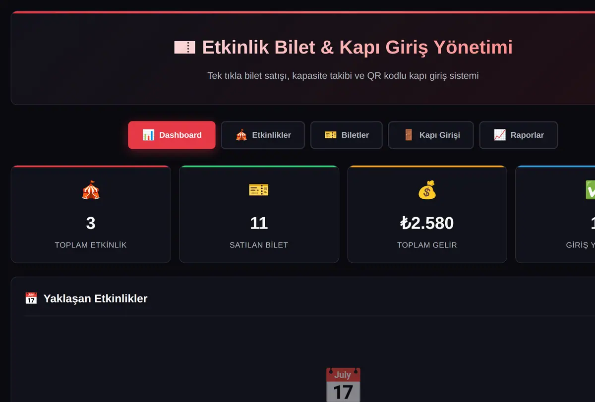 Etkinlik Bilet & Kapı Giriş Yönetimi ekran görüntüsü