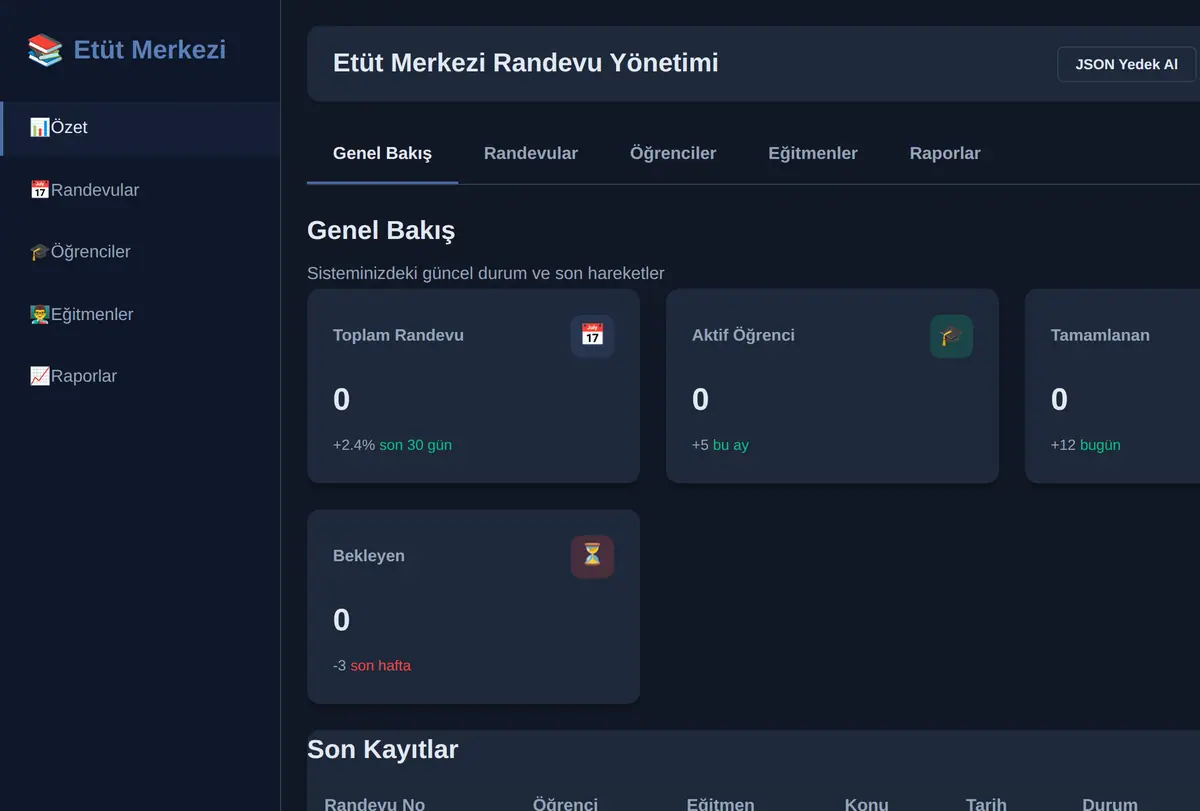 Etüt Merkezi Randevu Yönetimi ekran görüntüsü