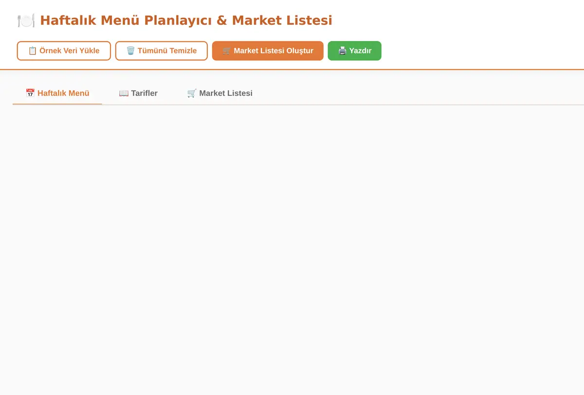 Haftalık Menü Planlayıcı & Market Listesi ekran görüntüsü