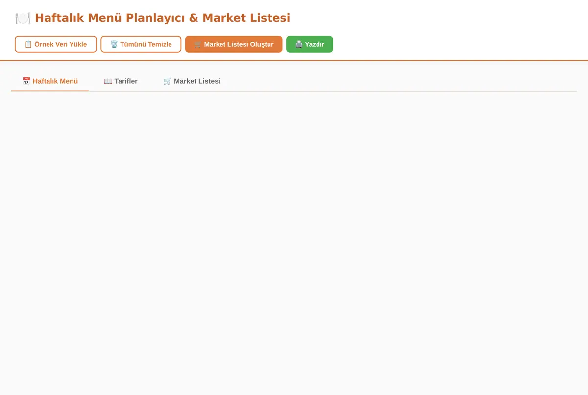 Haftalık Menü Planlayıcı & Market Listesi ekran görüntüsü 3