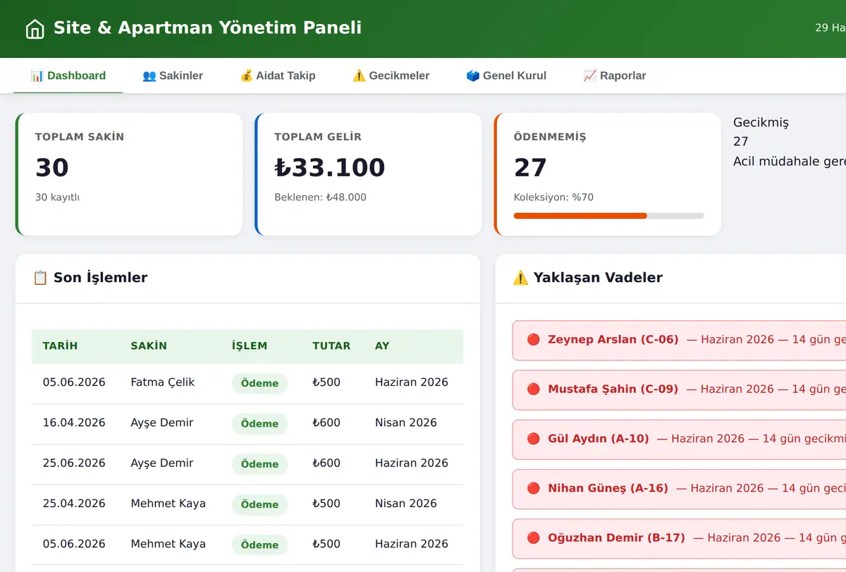 Apartman & Site Aidat Yönetim Aracı ekran görüntüsü