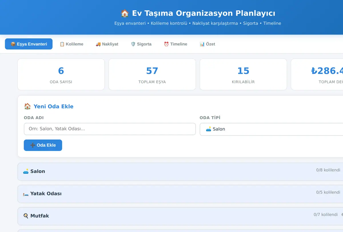 Ev Taşıma Organizasyon Planlayıcı ekran görüntüsü