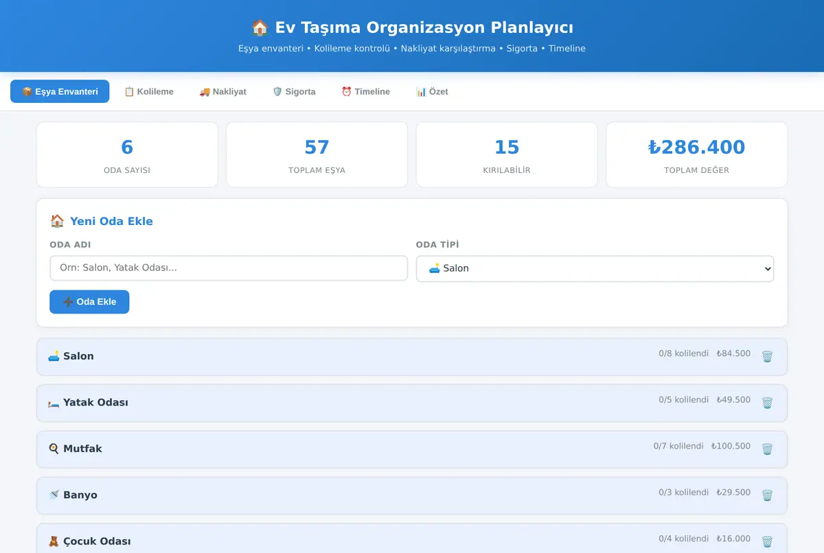 Ev Taşıma Organizasyon Planlayıcı ekran görüntüsü 2