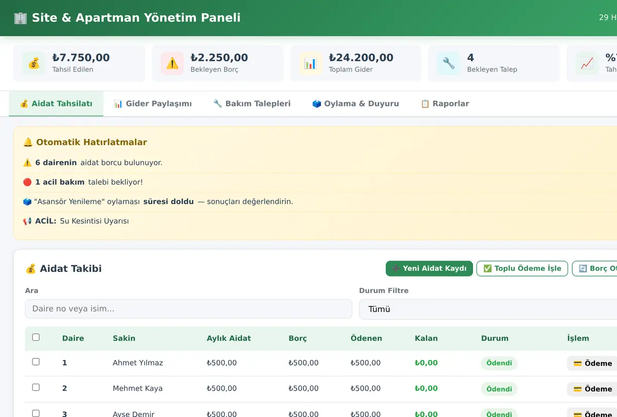 Site & Apartman Yönetim Paneli ekran görüntüsü