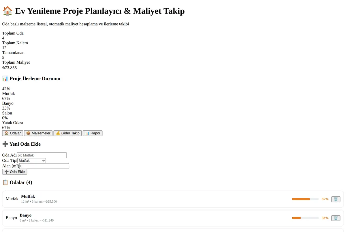 Ev Yenileme Proje Planlayıcı & Maliyet Takip ekran görüntüsü 2