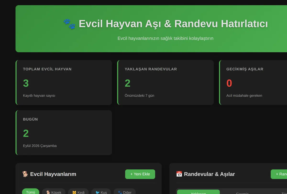 Evcil Hayvan Aşı & Randevu Hatırlatıcı ekran görüntüsü
