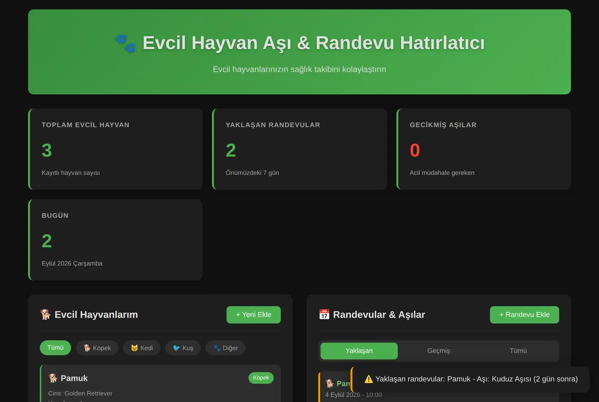 Evcil Hayvan Aşı & Randevu Hatırlatıcı ekran görüntüsü 2