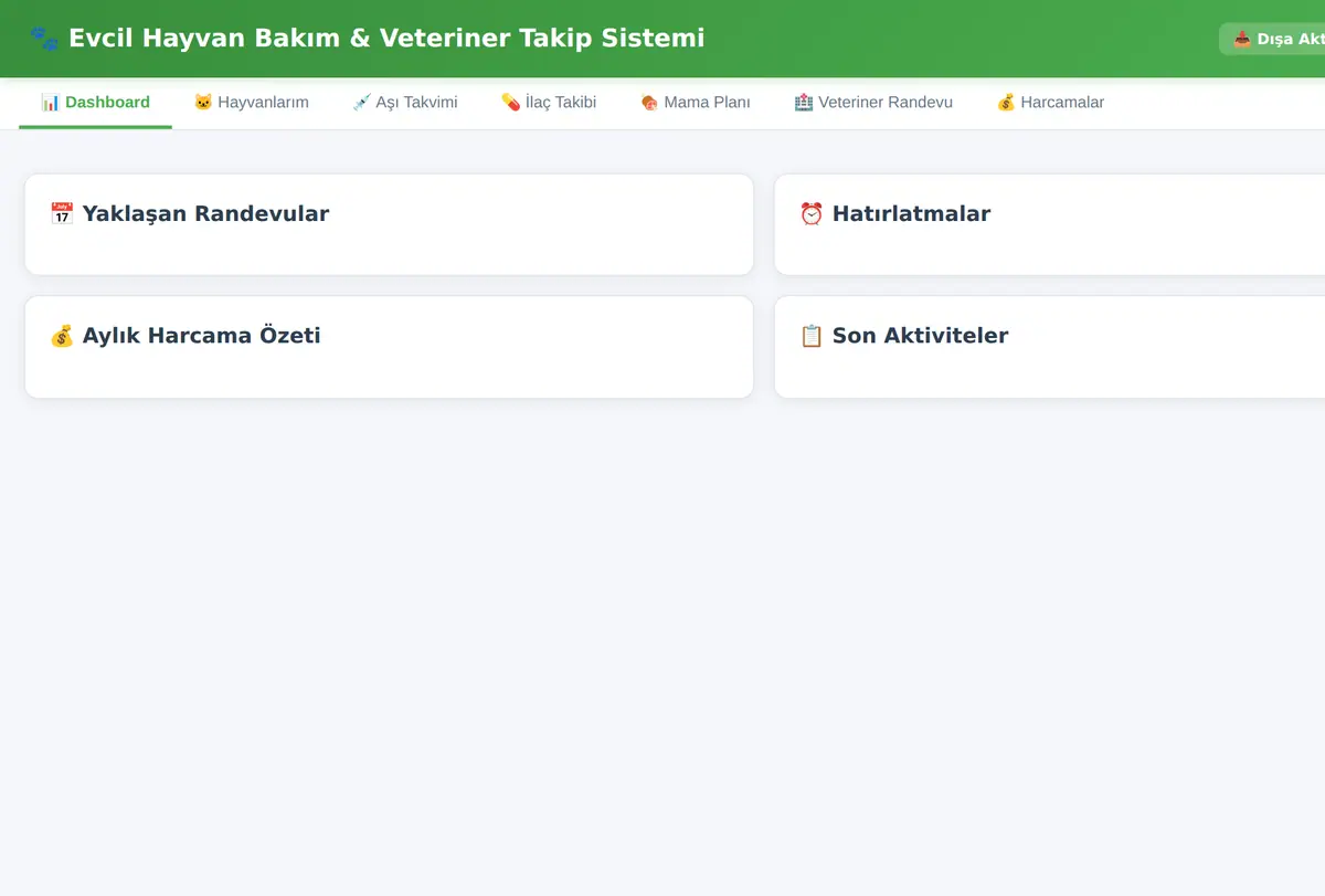 Evcil Hayvan Bakım & Veteriner Takip Sistemi ekran görüntüsü
