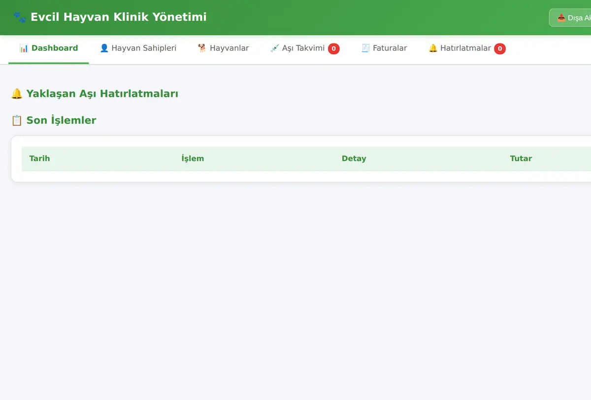 Evcil Hayvan Klinik Yönetimi ekran görüntüsü