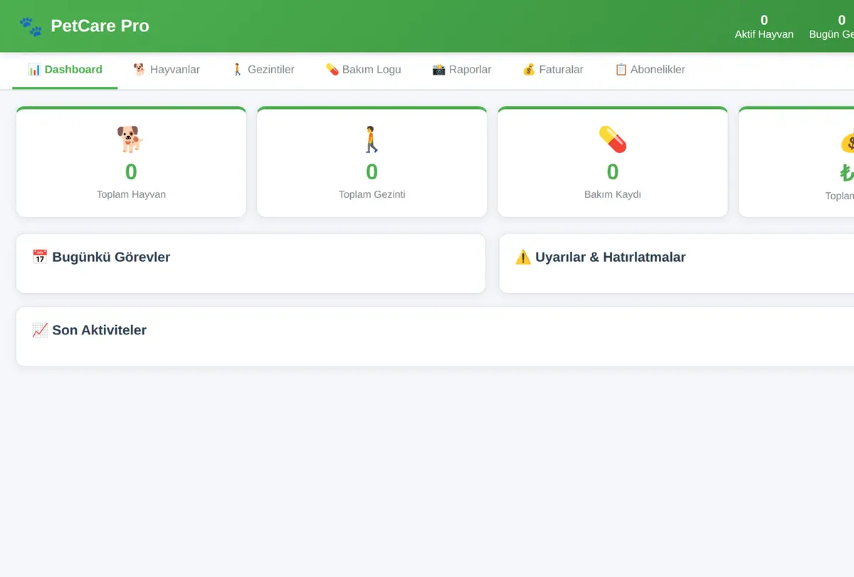 PetCare Pro - Evcil Hayvan Bakım Takip Sistemi ekran görüntüsü
