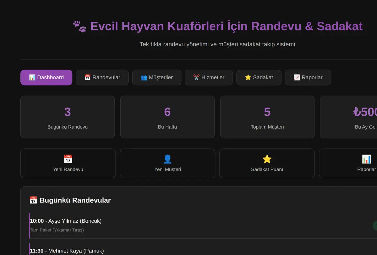 Evcil Hayvan Kuaförleri İçin Randevu & Sadakat ekran görüntüsü