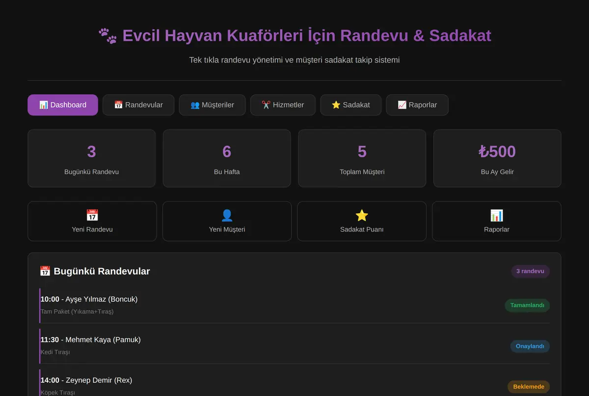 Evcil Hayvan Kuaförleri İçin Randevu & Sadakat ekran görüntüsü 2
