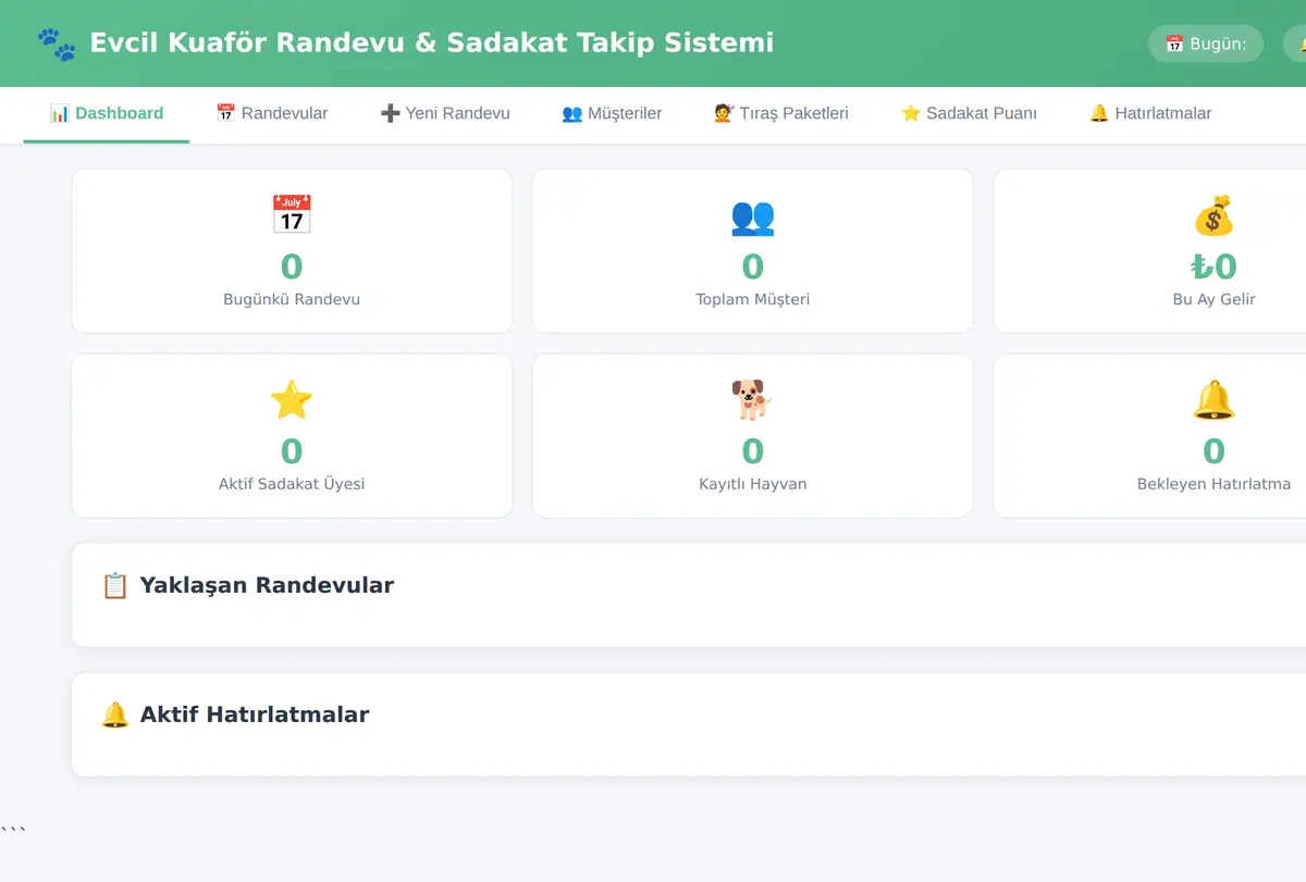 Evcil Kuaför Randevu & Sadakat Takip Sistemi ekran görüntüsü