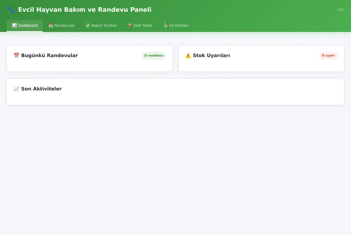 Evcil Hayvan Bakım ve Randevu Paneli ekran görüntüsü 2