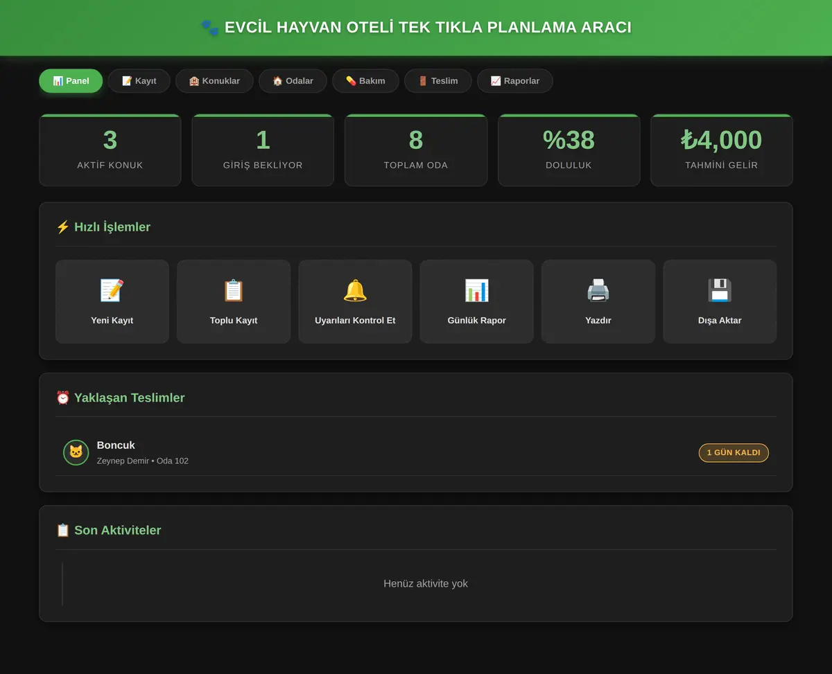 Evcil Hayvan Oteli Tek Tıkla Planlama Aracı ekran görüntüsü 3