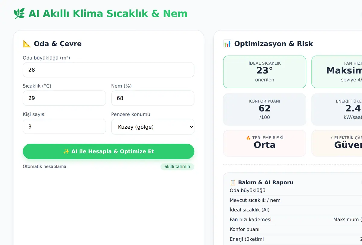 AI Akıllı Klima Sıcaklık ve Nem Optimizasyonu ekran görüntüsü