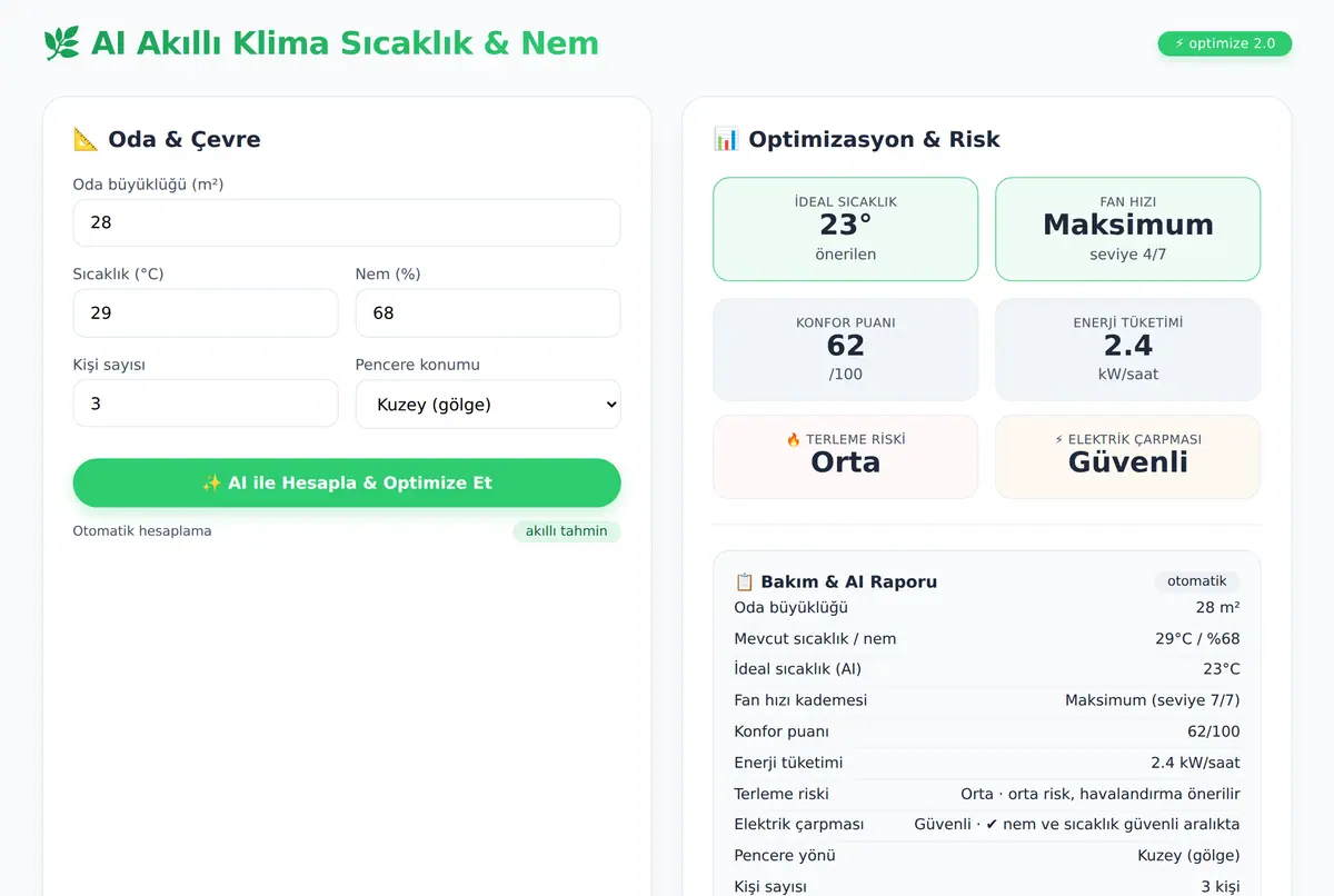 AI Akıllı Klima Sıcaklık ve Nem Optimizasyonu ekran görüntüsü 2