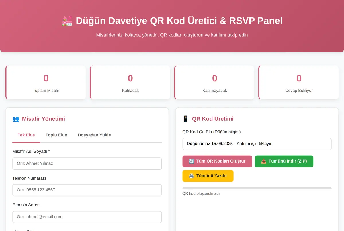 Düğün Davetiye QR Kod Üretici & RSVP Panel ekran görüntüsü 2