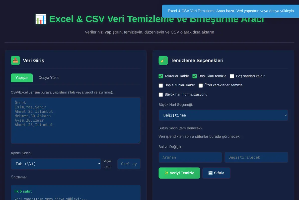 Excel & CSV Veri Temizleme ve Birleştirme Aracı ekran görüntüsü 2