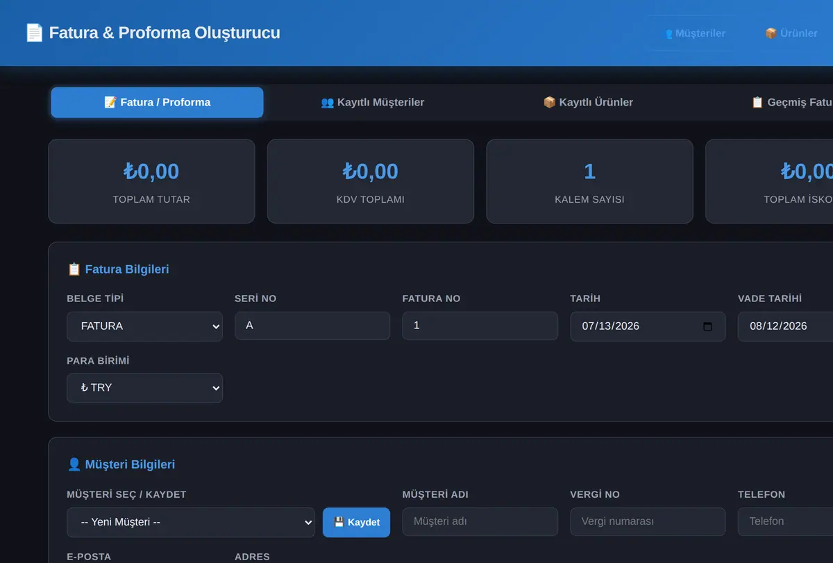 Fatura & Proforma Oluşturucu ekran görüntüsü