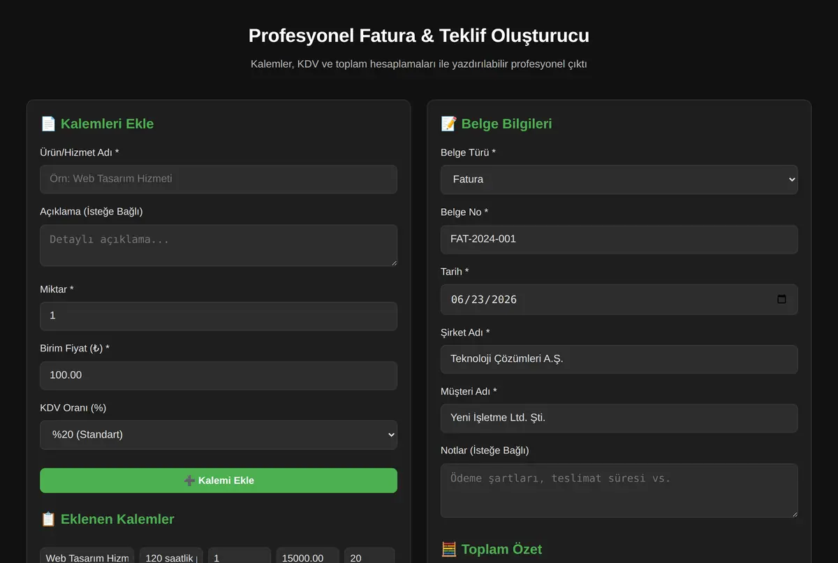 Profesyonel Fatura & Teklif Oluşturucu ekran görüntüsü 2