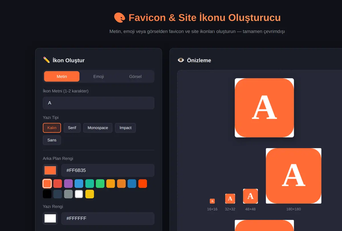 Favicon & Site İkonu Oluşturucu ekran görüntüsü