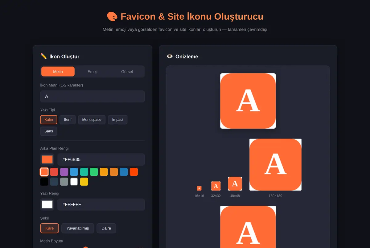 Favicon & Site İkonu Oluşturucu ekran görüntüsü 2