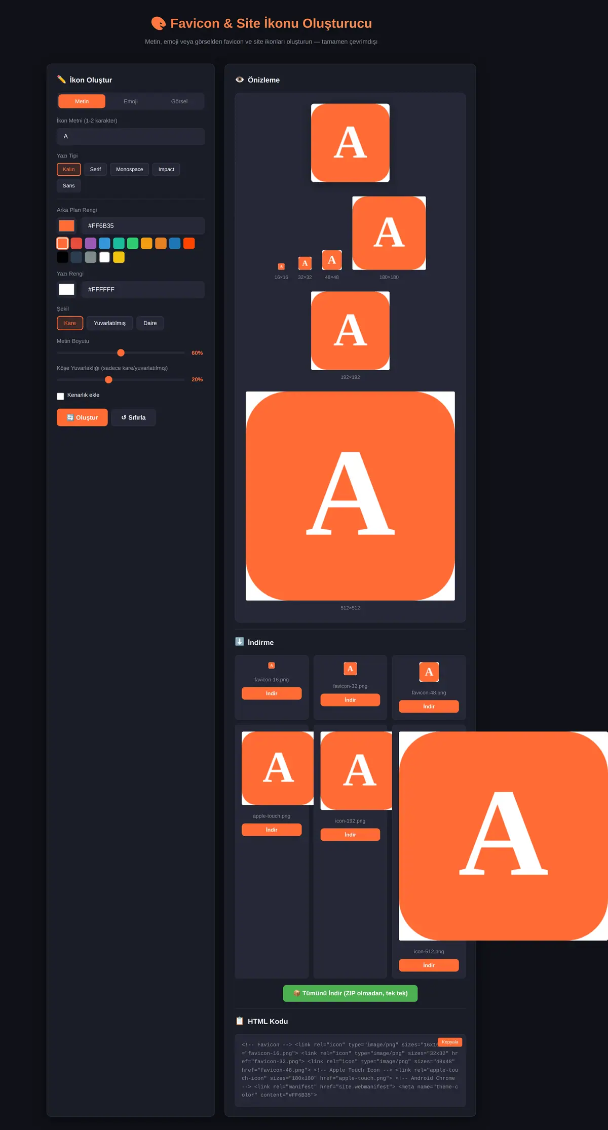 Favicon & Site İkonu Oluşturucu ekran görüntüsü 3