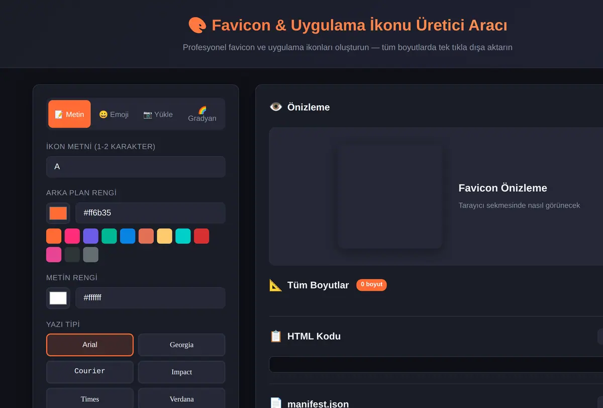 Favicon & Uygulama İkonu Üretici Aracı ekran görüntüsü