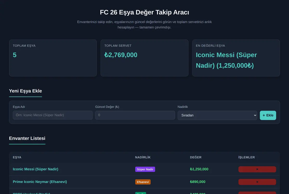 FC 26 Eşya Değer Takip Aracı ekran görüntüsü 2