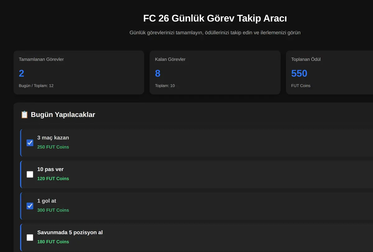 FC 26 Günlük Görev Takip Aracı ekran görüntüsü