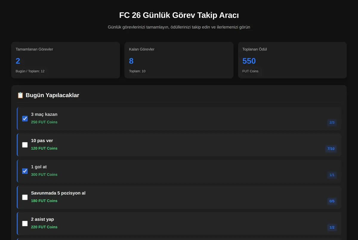 FC 26 Günlük Görev Takip Aracı ekran görüntüsü 2