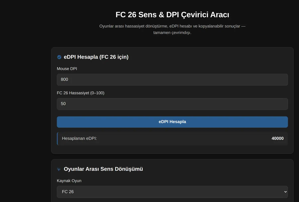 FC 26 Sens & DPI Çevirici Aracı ekran görüntüsü
