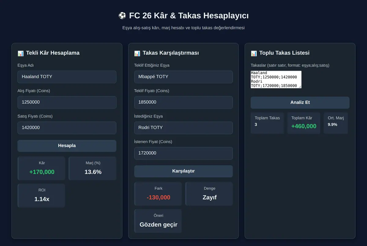 FC 26 Kâr & Takas Hesaplayıcı ekran görüntüsü 2