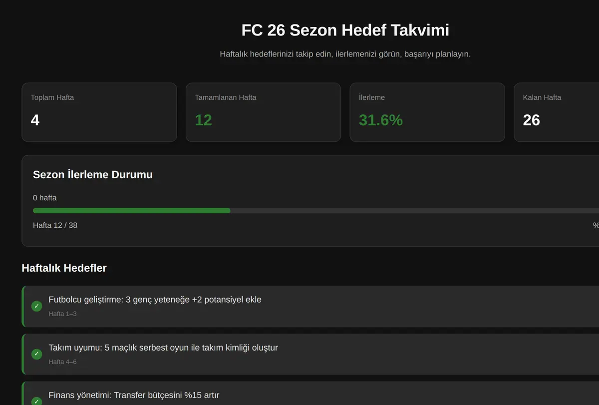 FC 26 Sezon Hedef Takvimi ekran görüntüsü