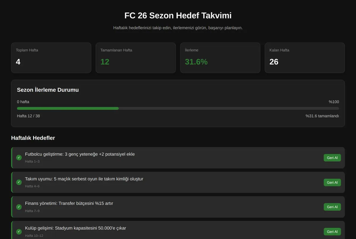 FC 26 Sezon Hedef Takvimi ekran görüntüsü 2