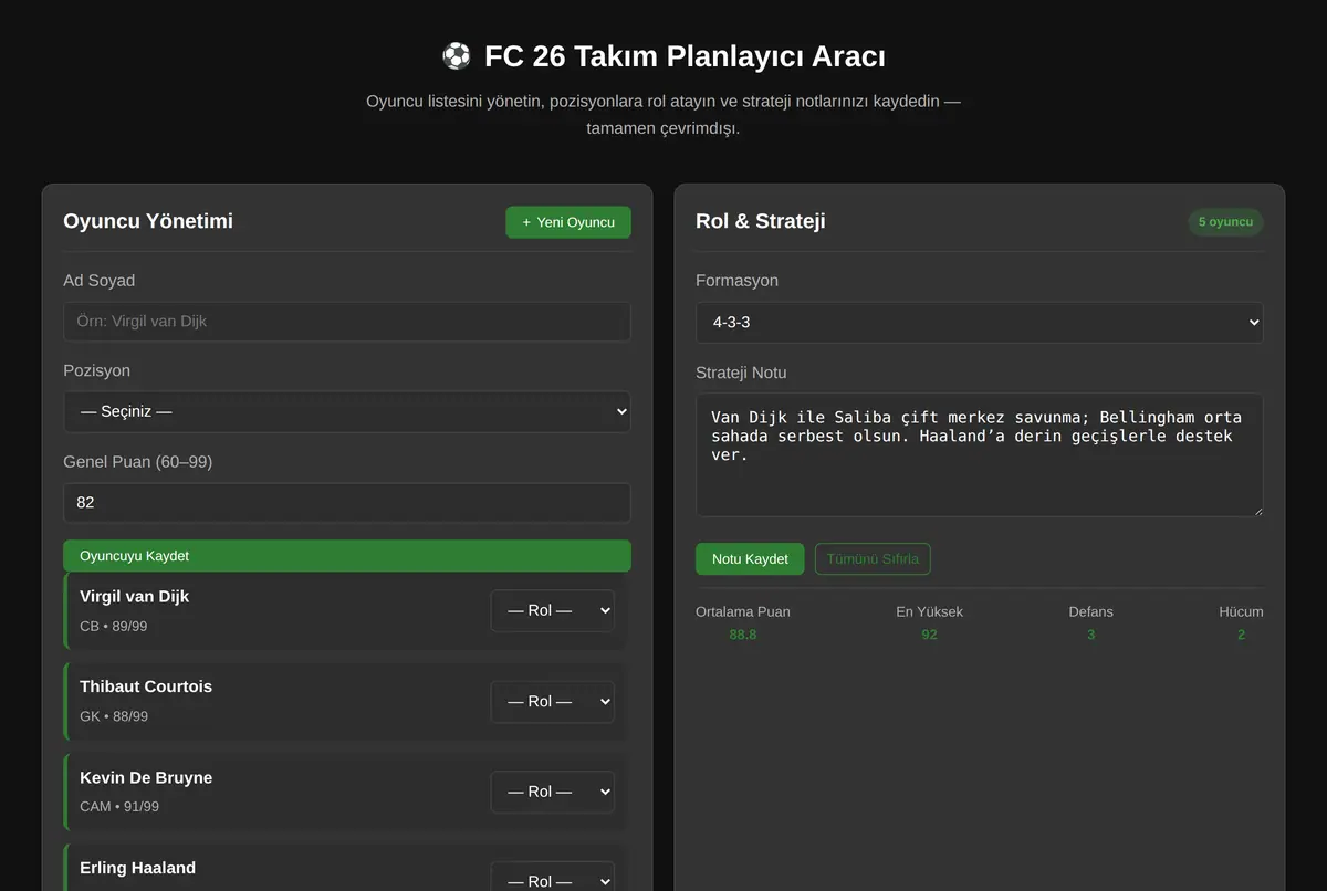 FC 26 Takım Planlayıcı Aracı ekran görüntüsü 2
