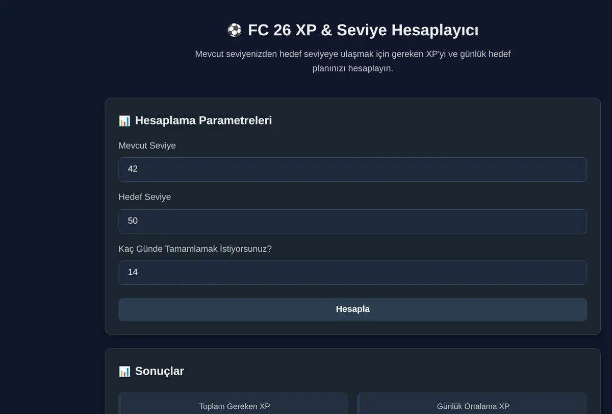 FC 26 XP & Seviye Hesaplayıcı ekran görüntüsü