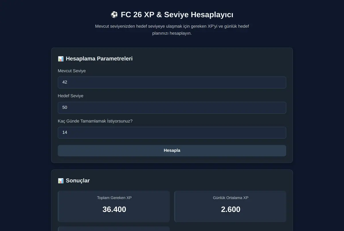 FC 26 XP & Seviye Hesaplayıcı ekran görüntüsü 2