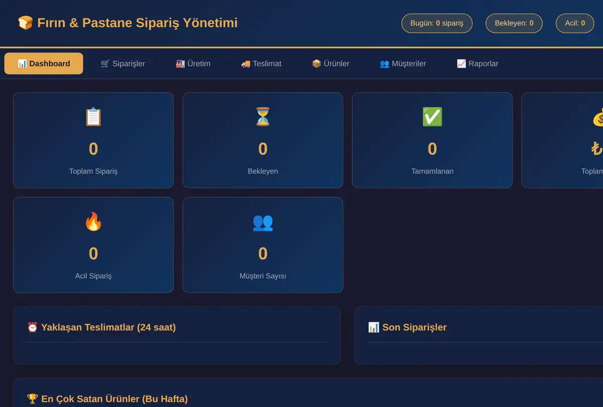 Pastane Sipariş & Üretim Yönetimi ekran görüntüsü