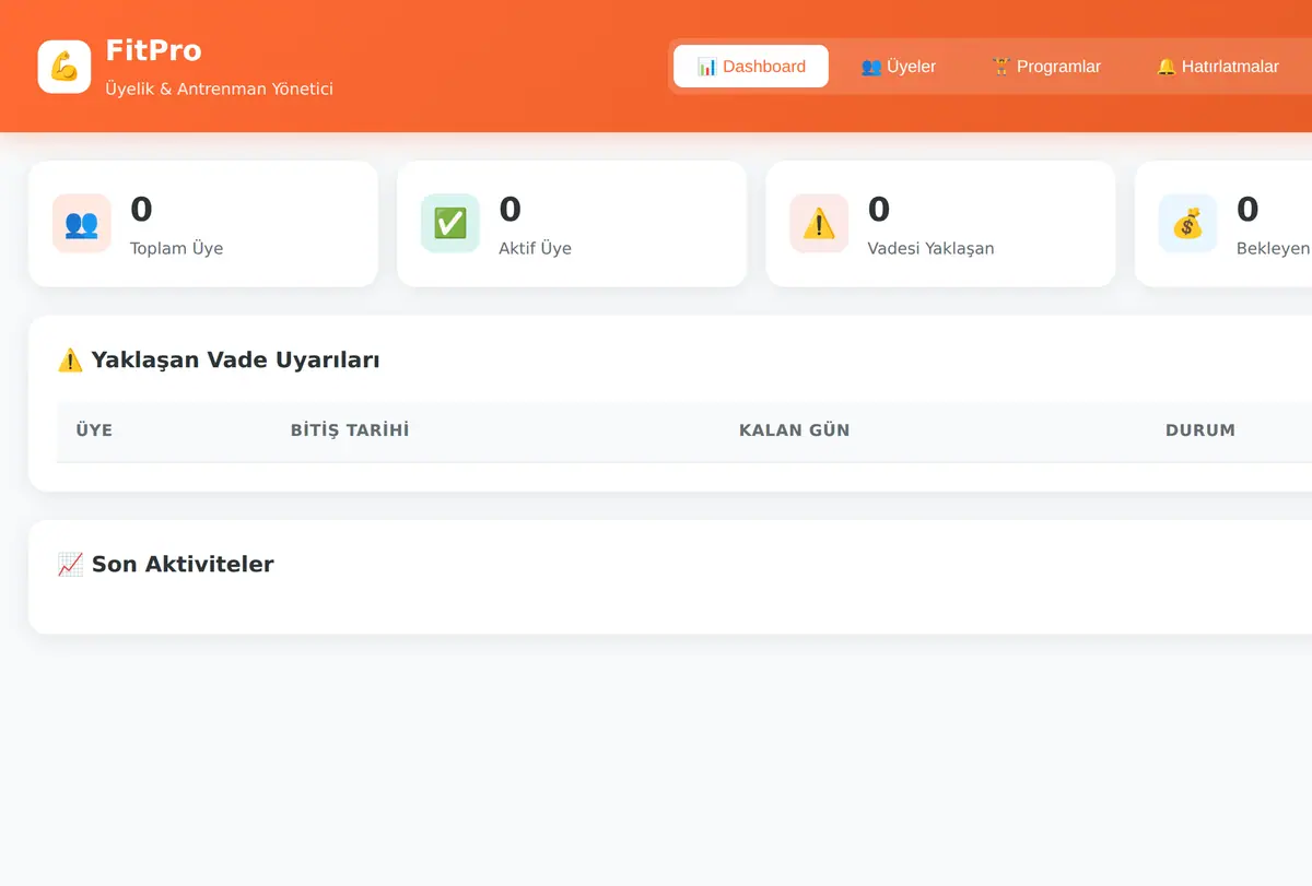 FitPro: Üyelik & Antrenman Yönetici ekran görüntüsü