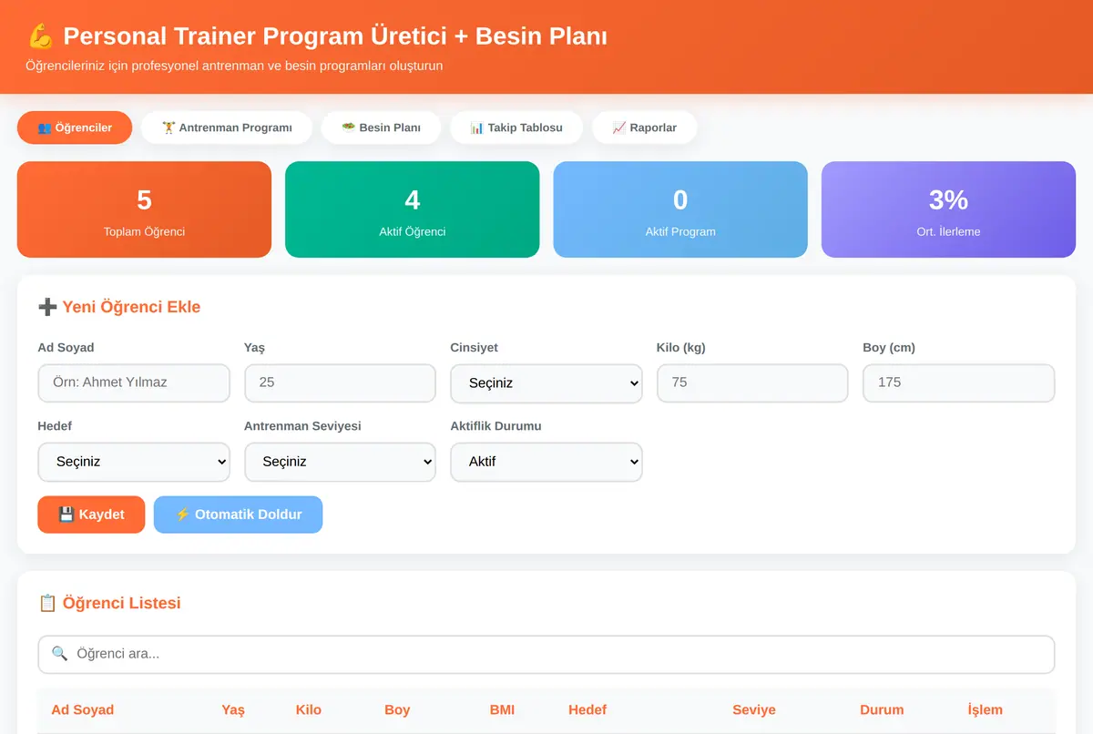 Personal Trainer Program Üretici + Besin Planı ekran görüntüsü 2